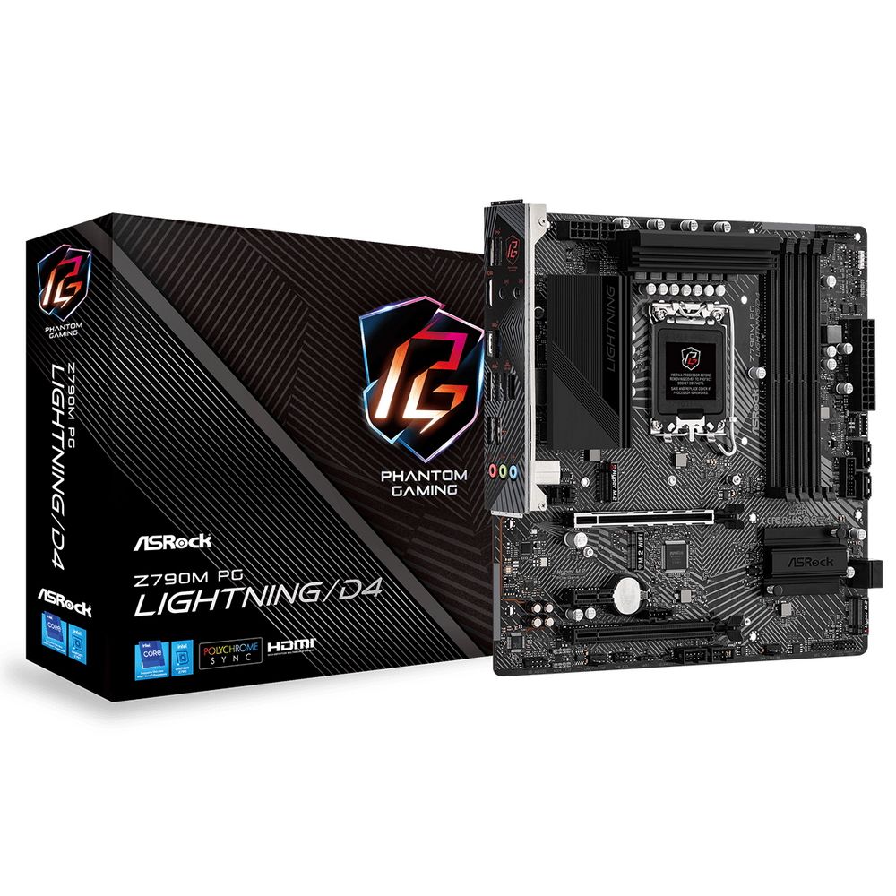 Материнская плата ASRock Z790M PG LIGHTNING/D4, Socket 1700, Intel®Z790, 4xDDR4-3200, HDMI, 2xPCI-Ex16, 1xPCI-Ex1, 4xSATA3(RAID 0/1/5/10), 2xM.2, 8 Ch Audio, 1xGLan, (2+4)xUSB2.0, (5+2)xUSB3.2, (1+1)xUSB3.2 Type-C™, 1x/PS/2, mATX, RTL {}