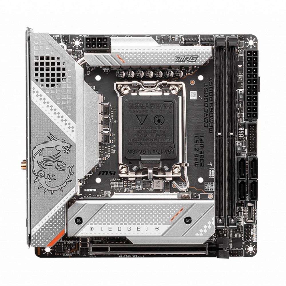 Материнская плата MSI MPG Z790I EDGE WIFI Z790, LGA1700, 2*DDR5, 1*PCIEx16, 1*M.2, 2*TypeC, 2*USB3.2Gen2, 6*USB3.2Gen1, 2*USB2.0, 4*SATA3.0, 2.5G, DP, HDMI, Mini-ITX, RTL