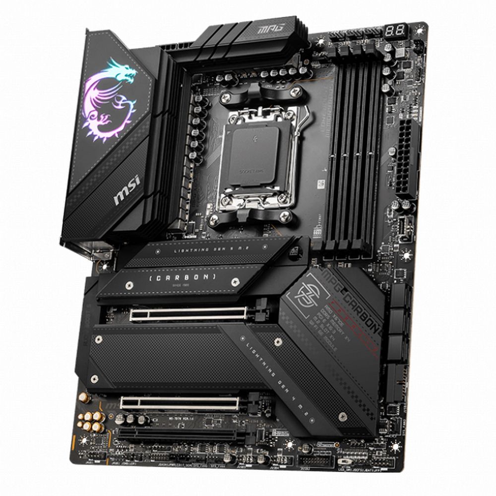 Материнская плата MSI MPG X670E CARBON WIFI X670, AM5, 4*DDR5, 3*PCIEx16, 4*M.2, 3*TypeC, 6*USB3.2Gen2, 4*USB3.2Gen1, 12*USB2.0, 6*SATA3.0, 2.5G, DP, HDMI, TypeC(DP), ATX, RTL