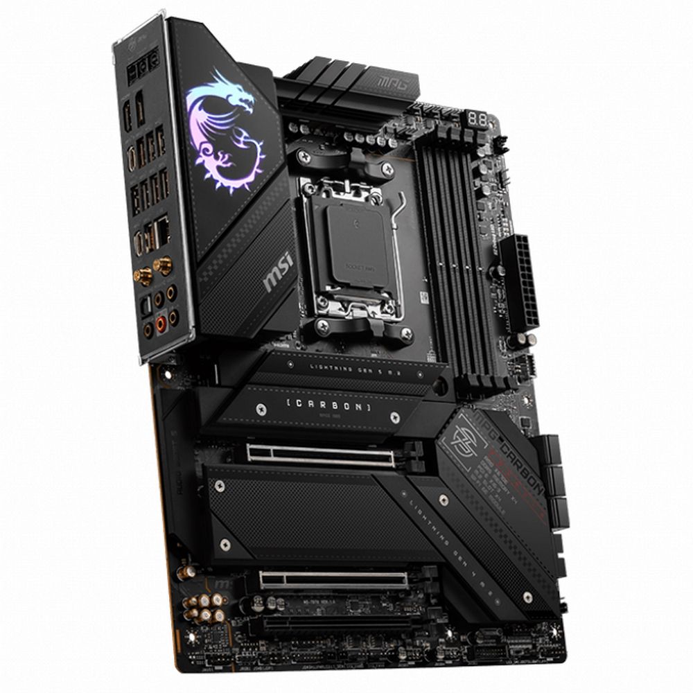 Материнская плата MSI MPG X670E CARBON WIFI X670, AM5, 4*DDR5, 3*PCIEx16, 4*M.2, 3*TypeC, 6*USB3.2Gen2, 4*USB3.2Gen1, 12*USB2.0, 6*SATA3.0, 2.5G, DP, HDMI, TypeC(DP), ATX, RTL