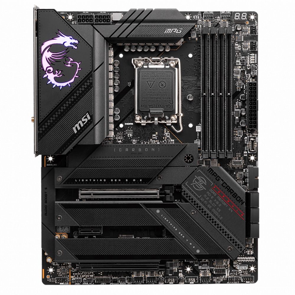 Материнская плата MSI MPG Z790 CARBON WIFI Z790, LGA1700, 4*DDR5, 2*PCIEx16, 1*PCIEx1, 5*M.2, 3*TypeC, 6*USB3.2Gen2, 4*USB3.2Gen1, 4*USB2.0, 6*SATA3.0, 5G, HDMI, ATX, RTL