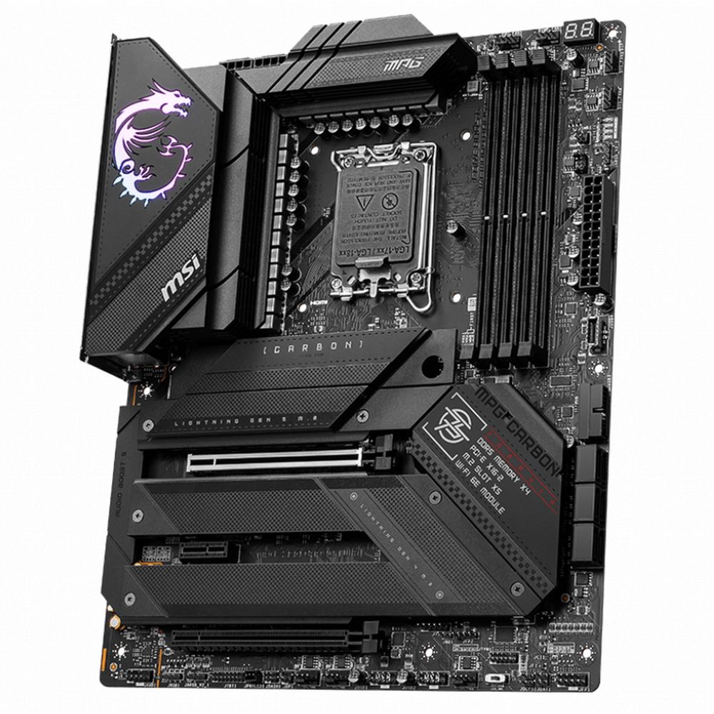 Материнская плата MSI MPG Z790 CARBON WIFI Z790, LGA1700, 4*DDR5, 2*PCIEx16, 1*PCIEx1, 5*M.2, 3*TypeC, 6*USB3.2Gen2, 4*USB3.2Gen1, 4*USB2.0, 6*SATA3.0, 5G, HDMI, ATX, RTL