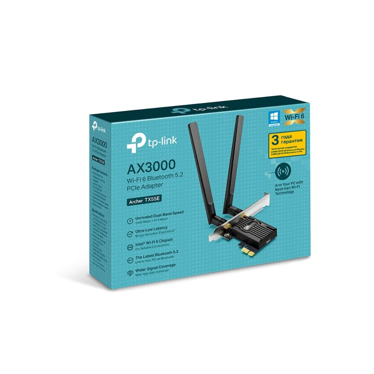 Сетевой адаптер TP-LINK Archer TX55E AX3000 Wi-Fi 6 Bluetooth 5.2 адаптер PCI Express (687390)