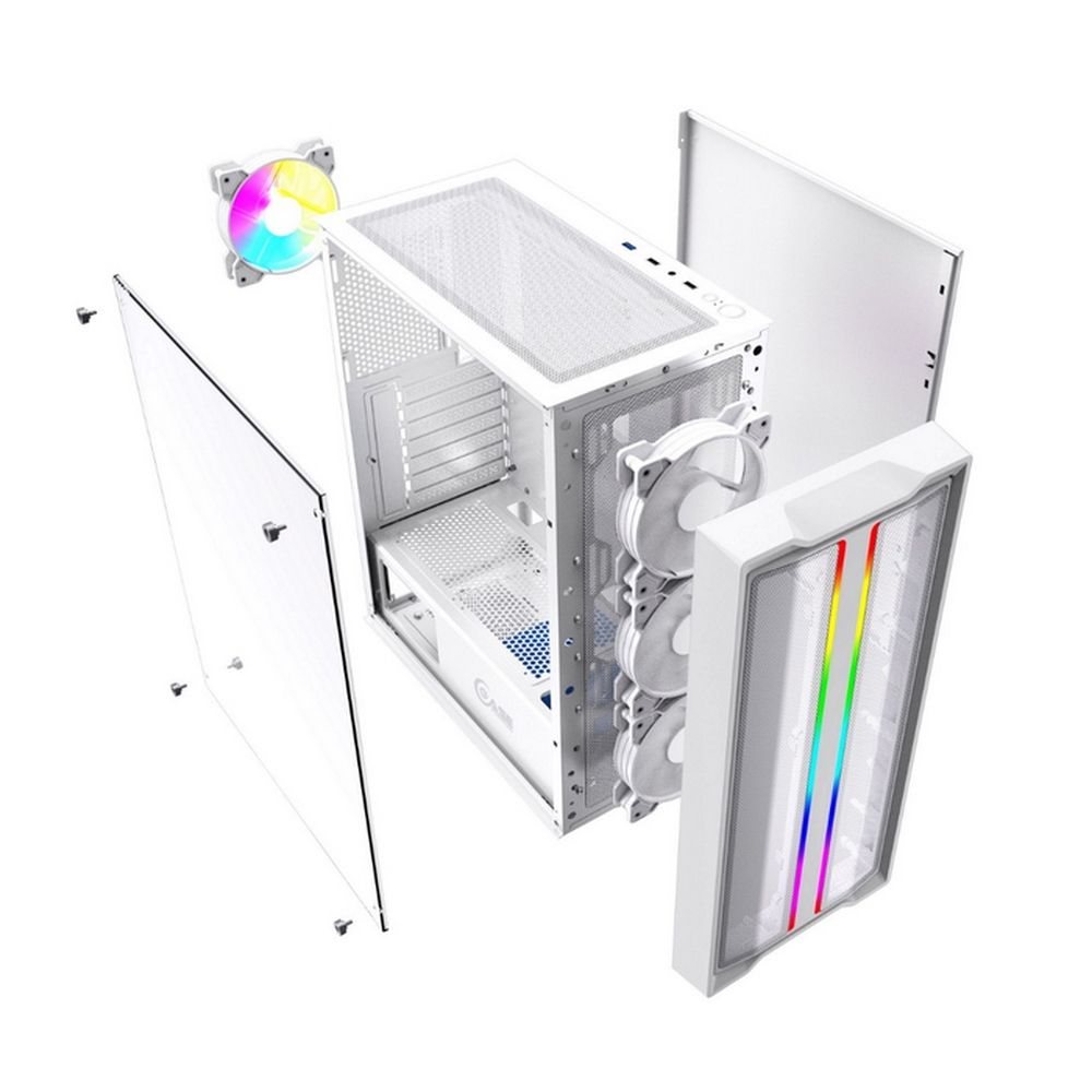 Корпус Powercase Mistral Evo White, Tempered Glass, 1x 120mm PWM ARGB fan + ARGB Strip + 3x 120mm PWM non LED fan, белый, ATX (CMIEW-F4S)