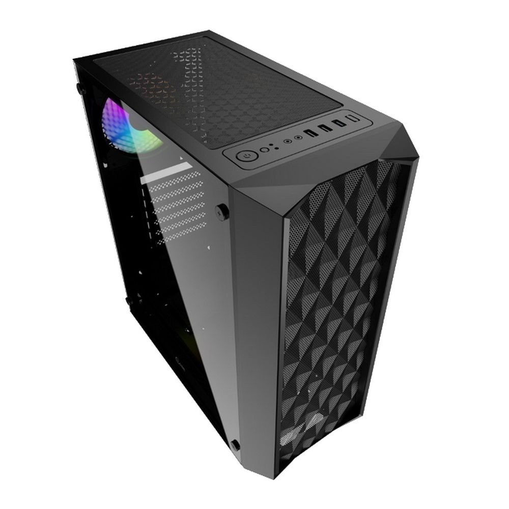 Корпус Powercase Diamond Mesh LED, Tempered Glass, 1x 120mm 5-color fan, чёрный, ATX (CMDM-L1)