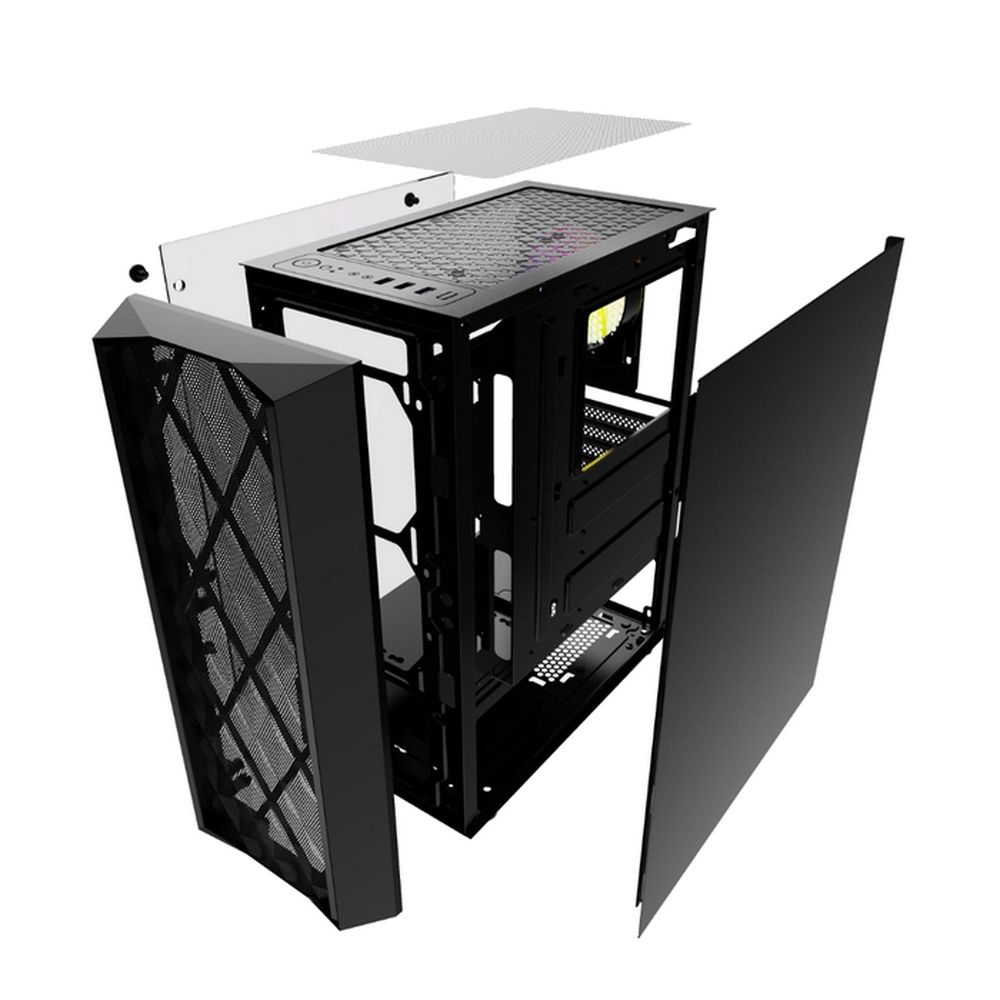 Корпус Powercase Diamond Mesh LED, Tempered Glass, 1x 120mm 5-color fan, чёрный, ATX (CMDM-L1)