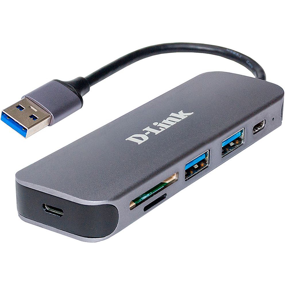 Концентратор D-Link DUB-1325/A2A с 2 портами USB 3.0, 1 портом USB Type-C, слотами для карт SD и microSD и разъемом USB 3.0 (469749)