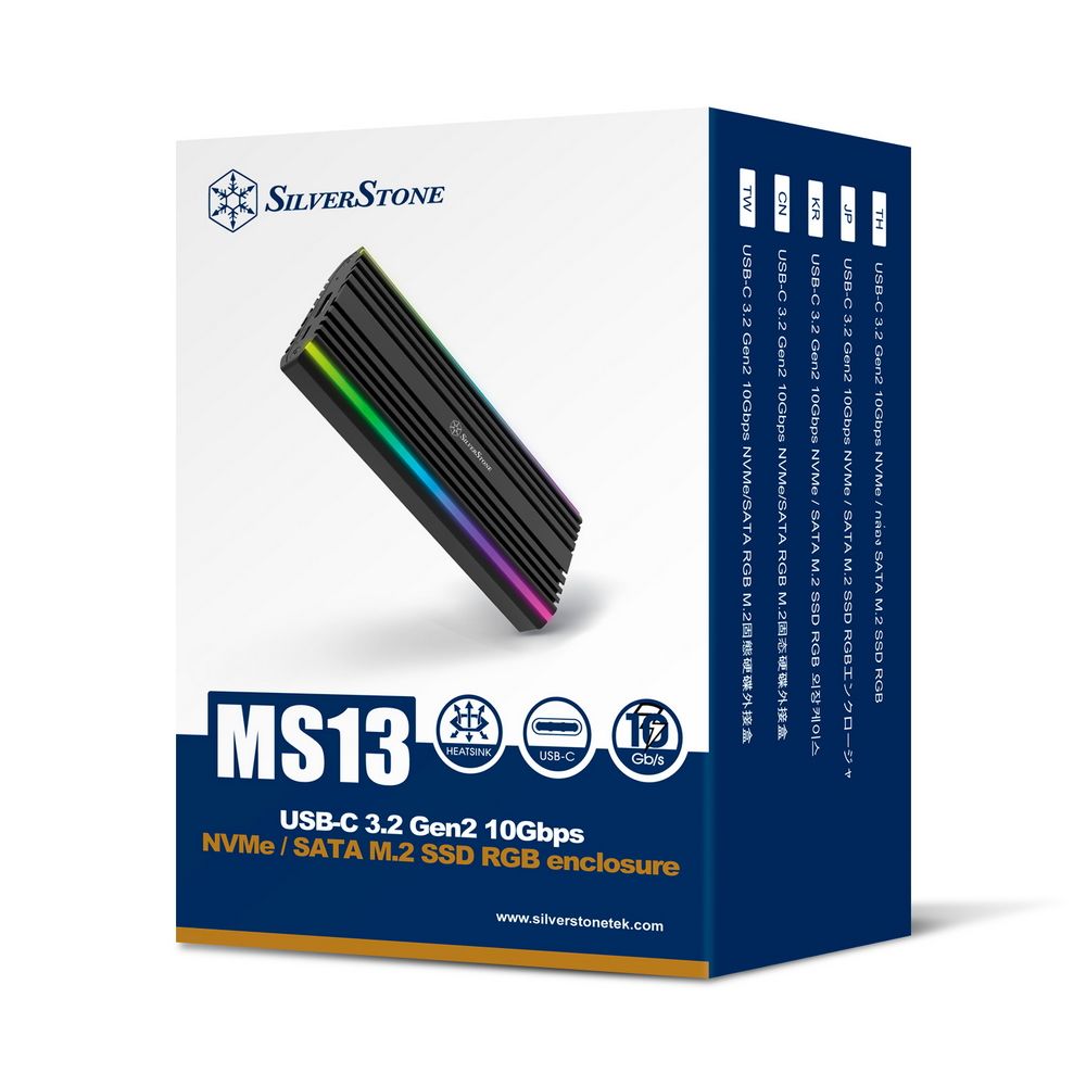 Корпус для HDD/SSD Silverstone G590MS13B000010 USB-C 3.2 Gen2 10Gbps NVMe / SATA M.2 SSD RGB enclosure