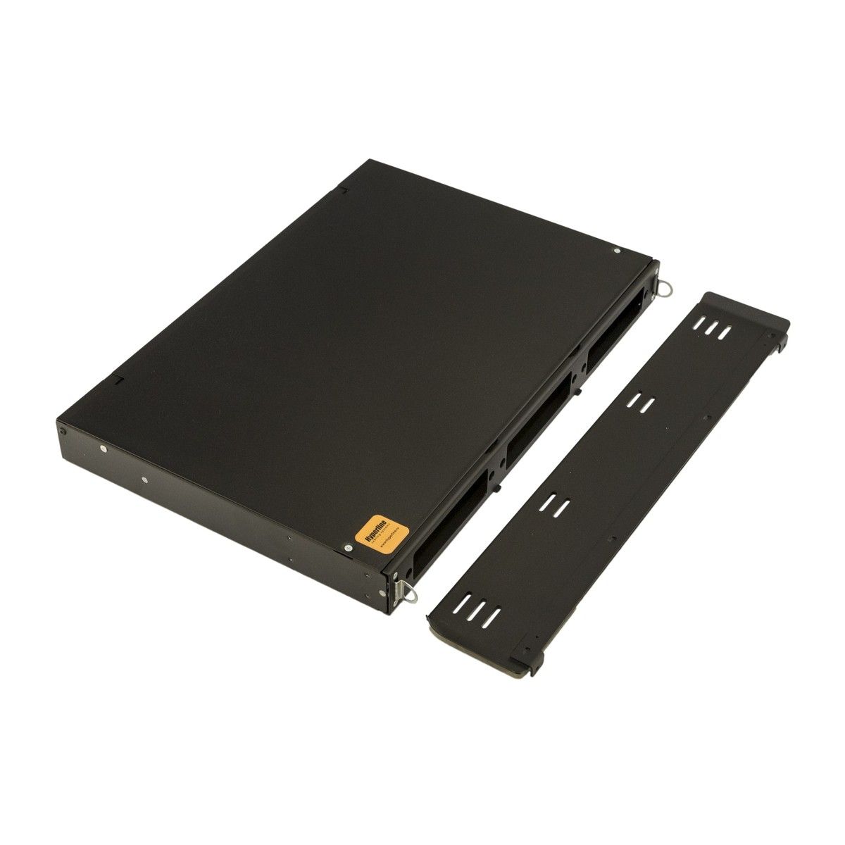 Аксессуары Hyperline Hyperline FO-19V-1U-3xSLT-W130H30-24UN-BK Бокс оптический универсальный 19" выдвижной, с полкой, от Бокс оптический универсальный 19" выдвижной, с полкой, от 8 до 24 портов (SC, duplex LC, ST, FC), со сплайс пластиной, без пигтейлов и проходных адаптеров, 1U, черный