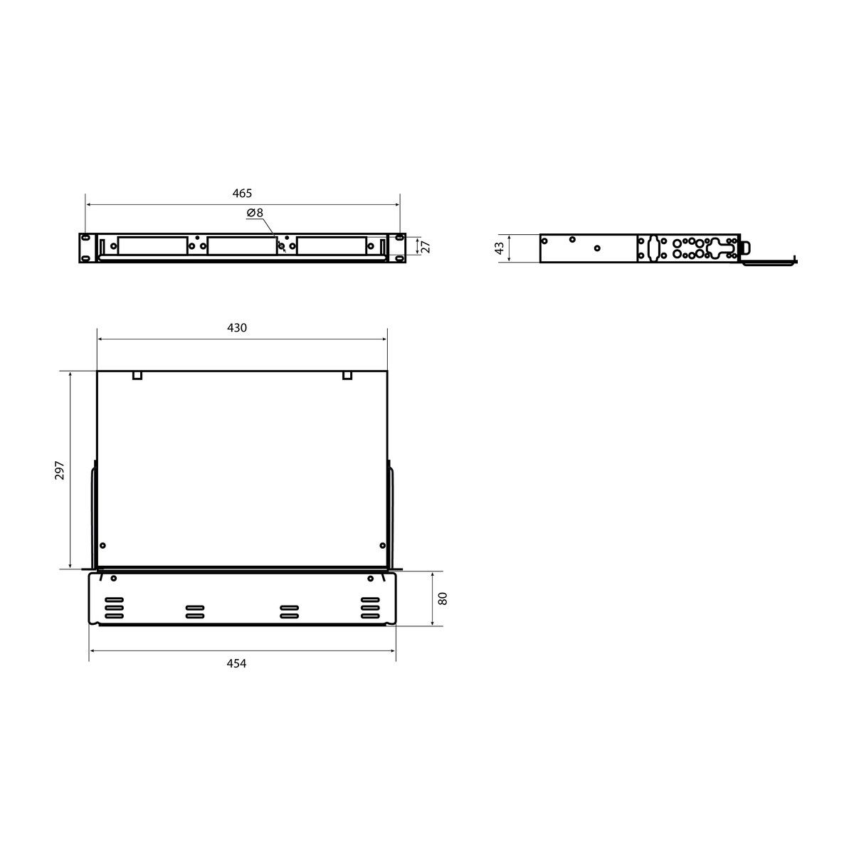 Аксессуары Hyperline Hyperline FO-19V-1U-3xSLT-W130H30-24UN-BK Бокс оптический универсальный 19" выдвижной, с полкой, от Бокс оптический универсальный 19" выдвижной, с полкой, от 8 до 24 портов (SC, duplex LC, ST, FC), со сплайс пластиной, без пигтейлов и проходных адаптеров, 1U, черный