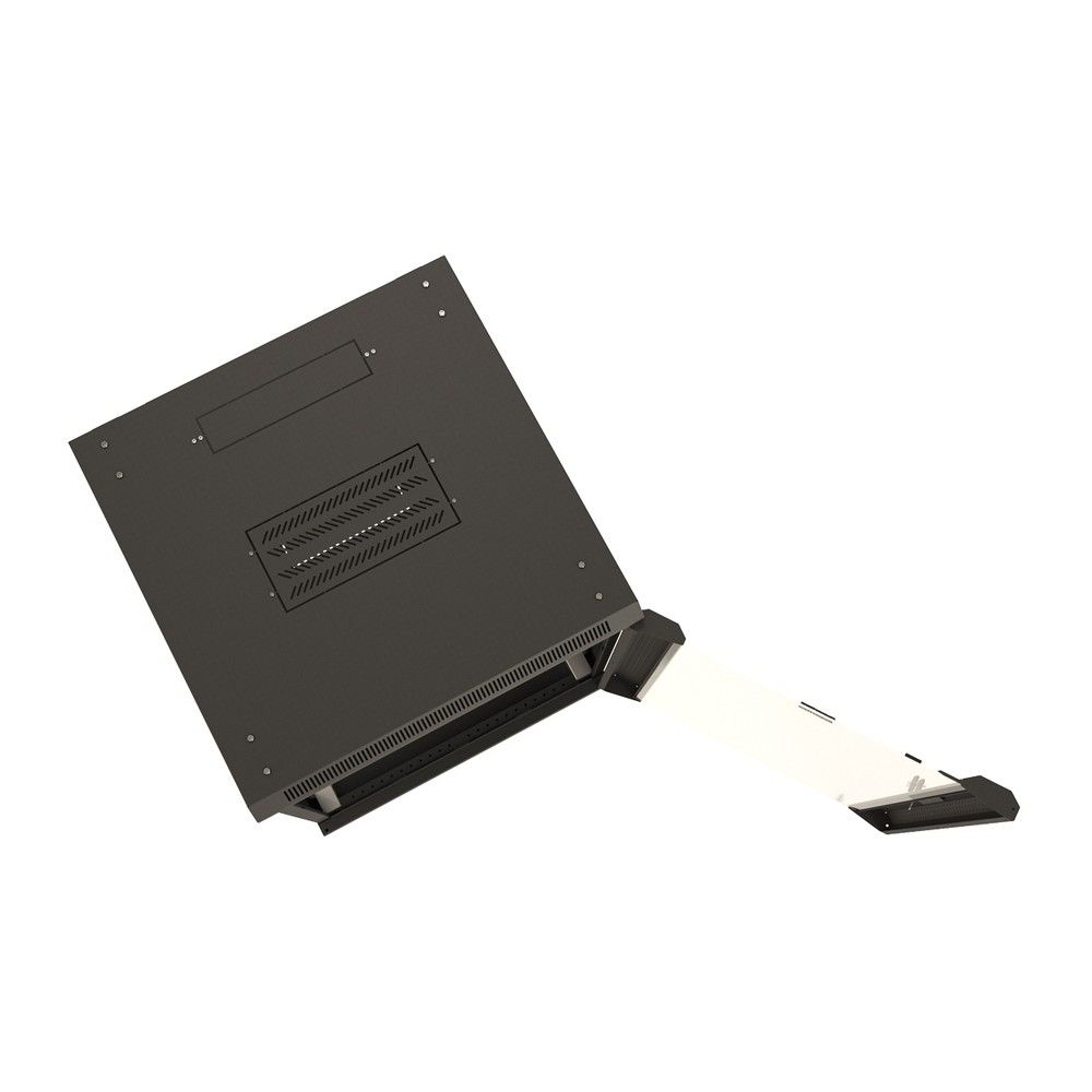 Шкаф HyperlineTWB-FC-1866-GP-RAL9004 настенный 18U, 920x600х600мм, стеклянная дверь с перфорацией п 18U, 920x600х600мм, стеклянная дверь с перфорацией по бокам, ручка с замком, с возможностью установки на ножки (в комплекте), цвет черный (RAL 9004) (разобранный)