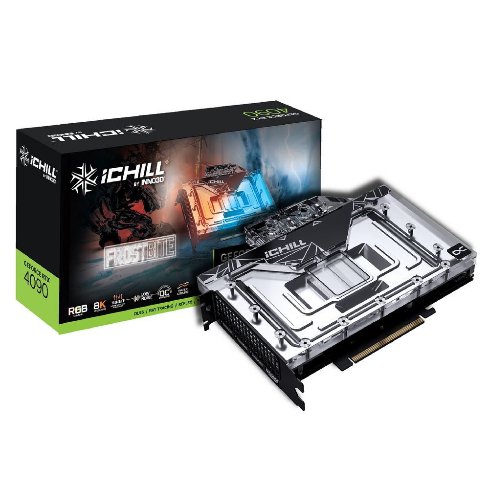 Видеокарта INNO3D RTX4090 ICHILL FROSTBITE 24GB GDDR6X 384-bit DPx3 HDMI 2580MHz/21Gbps 13429 GA102