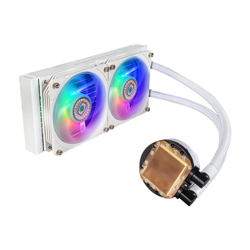 Жидкостная система охлаждения Cooler Master PL240 Flux WHITE, LGA1700 |MLY-D24M-A23PZ-RW| PL240 Flux WHITE, 240 x 27mm wide radiator, 120mm ARGB Gen2 fan*2, Pump ARGB Gen 2 LED, LGA1700