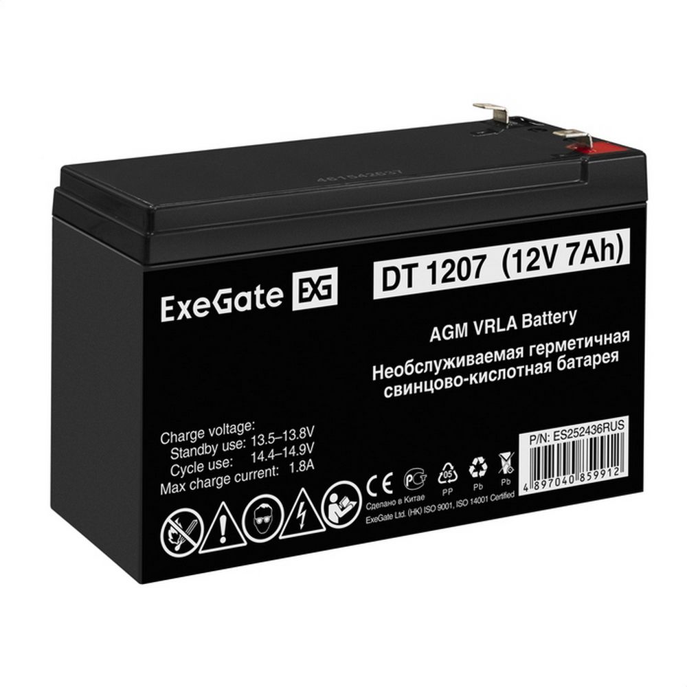 Аккумулятор Exegate Аккумуляторная батарея ExeGate DT 1207 (12V 7Ah, клеммы F1)
