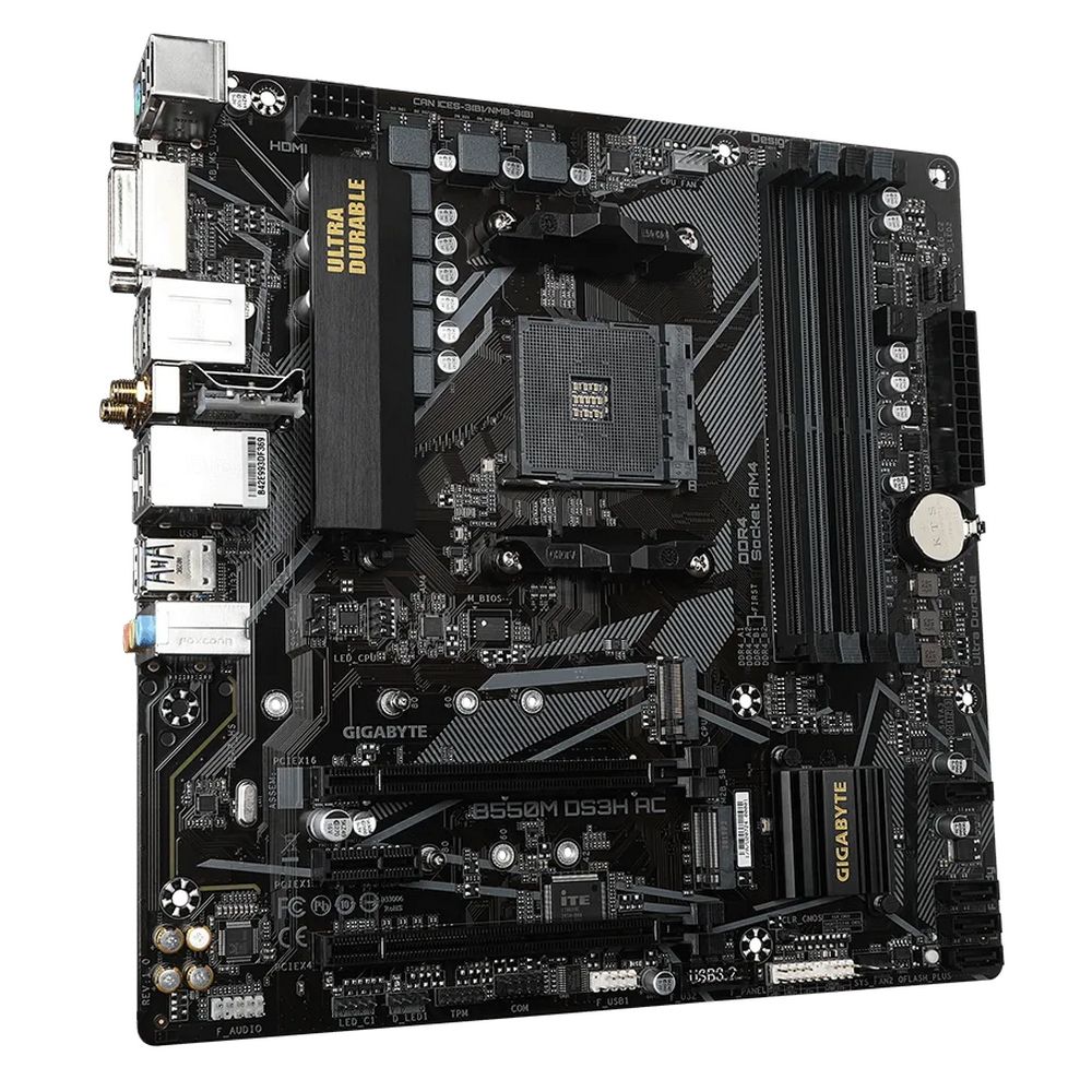 Материнская плата Gigabyte B550M DS3H AC, Socket AM4, AMD A520, 4xDDR4-3200, DVI-D+HDMI, 2xPCI-Ex16, 1xPCI-Ex1, 4xSATA3(RAID 0/1/10), 2xM.2, 8 Ch Audio, GLan, WiFi, (4+2)xUSB2.0, (4+2)xUSB3.2, 1xPS/2, mATX, RTL {10}
