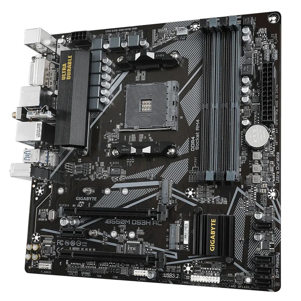 Материнская плата Gigabyte B550M DS3H AC, Socket AM4, AMD A520, 4xDDR4-3200, DVI-D+HDMI, 2xPCI-Ex16, 1xPCI-Ex1, 4xSATA3(RAID 0/1/10), 2xM.2, 8 Ch Audio, GLan, WiFi, (4+2)xUSB2.0, (4+2)xUSB3.2, 1xPS/2, mATX, RTL {10}