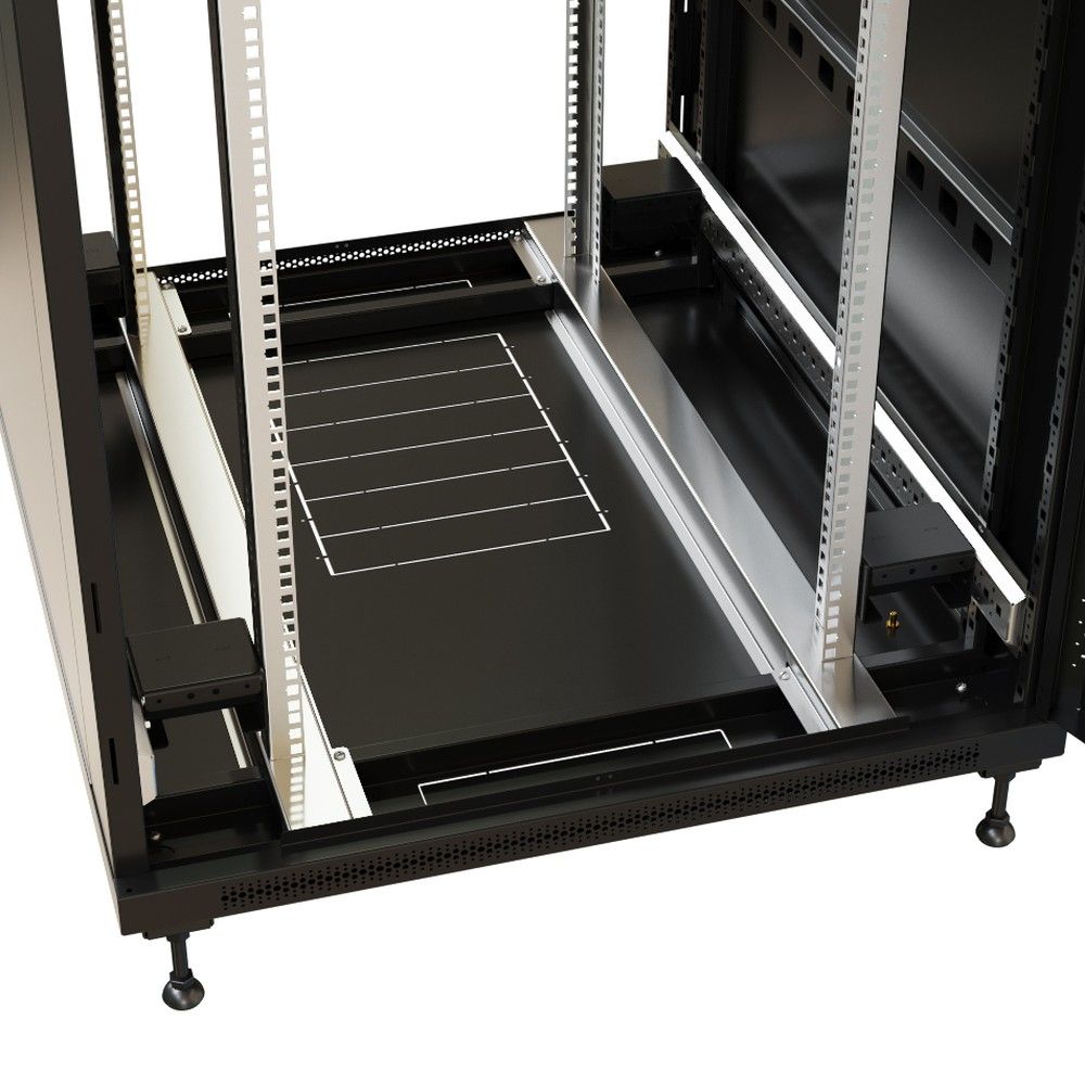Шкаф Hyperline WRline WR-TT-3282-AS-RAL9004 Шкаф напольный 32U, 1610x800х1200 мм (ВхШхГ), передняя стеклянная дверь со стальными перфорированными боковинами, задняя дверь сплошная, цвет черный (RAL 9004) (разобранный)