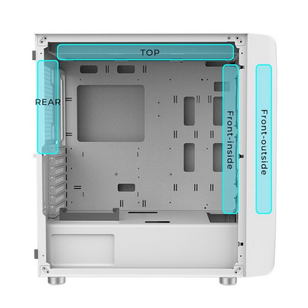 Корпус ALSEYE COMPUTER CASE 0.7mm SPCC, Mini-ITX/Micro
ATX/ATX/E-ATX, USB2.0*1+HD Audio+USB3.0*1+Typc*1 H.D.D(3.5")*3pcs+S.S.D(2.5") *2pcs, 375*200*445mm, 405*200*460mm, Tempered Glass
Front:120mm*2pcs
Top:120mm*2pcs
Rear:120mm*1pc