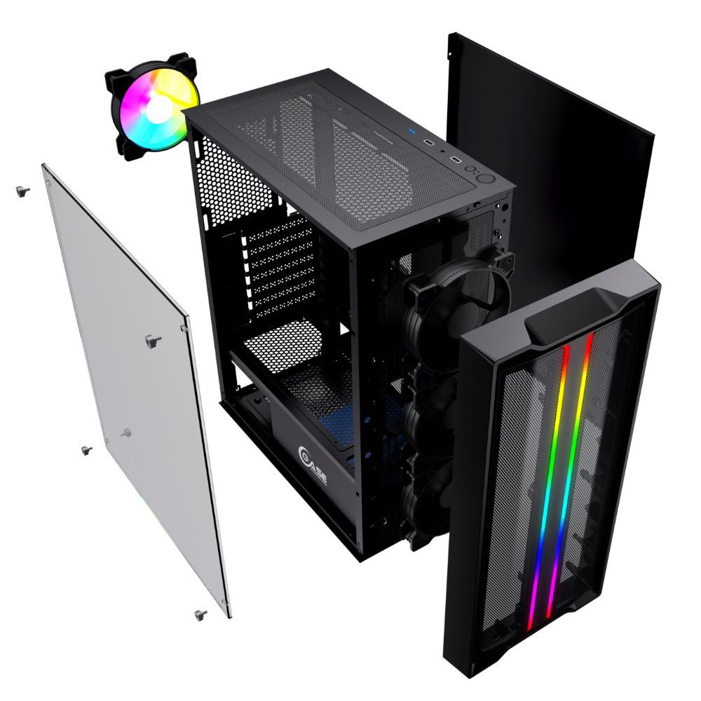Корпус Powercase Mistral Evo, Tempered Glass, 1x 120mm PWM ARGB fan + ARGB Strip + 3x 120mm PWM non LED fan, чёрный, ATX (CMIEB-F4S)