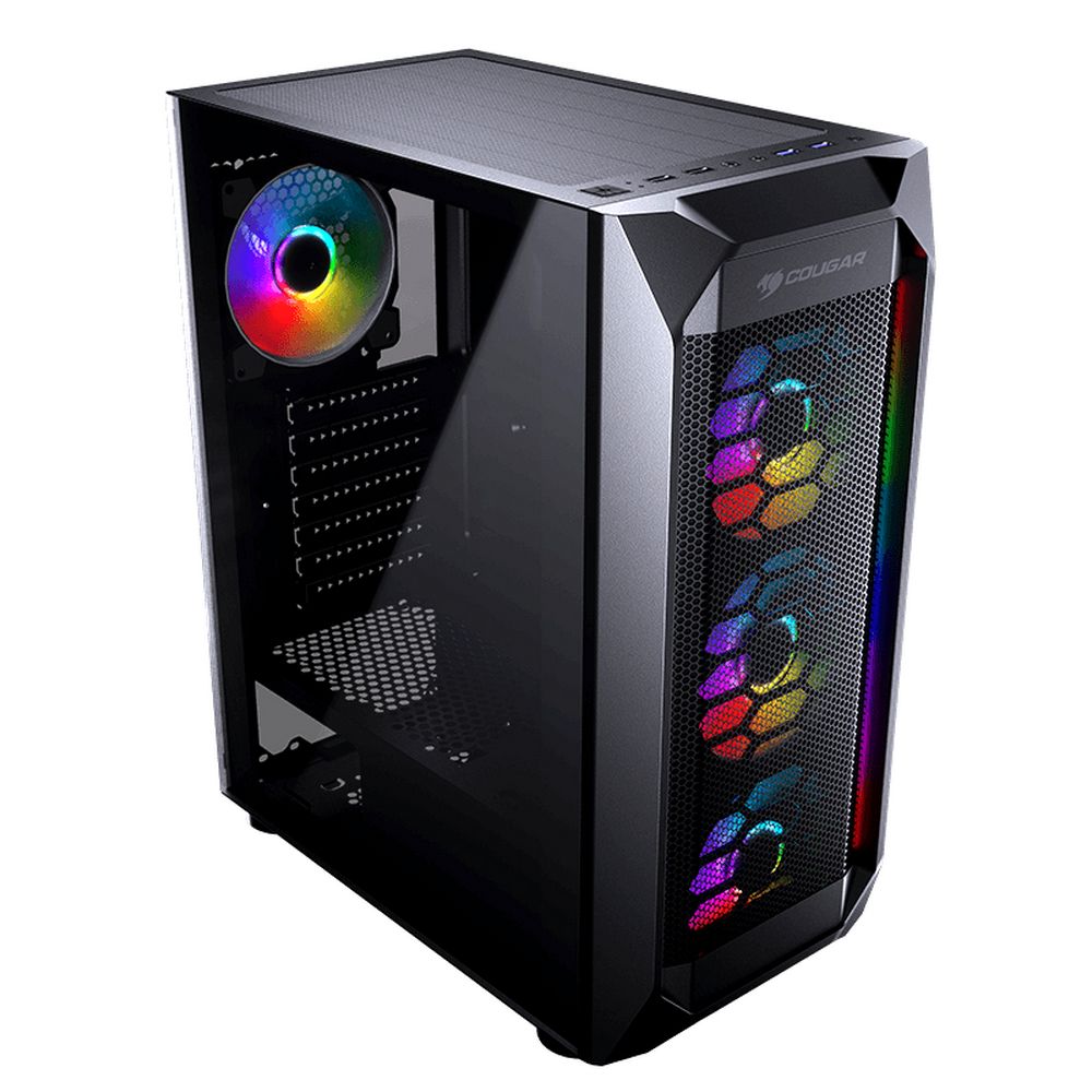 Корпус Cougar MX410 Mesh-G RGB, 4x 120mm ARGB fan + HUB, без БП, боковое окно, чёрный, ATX