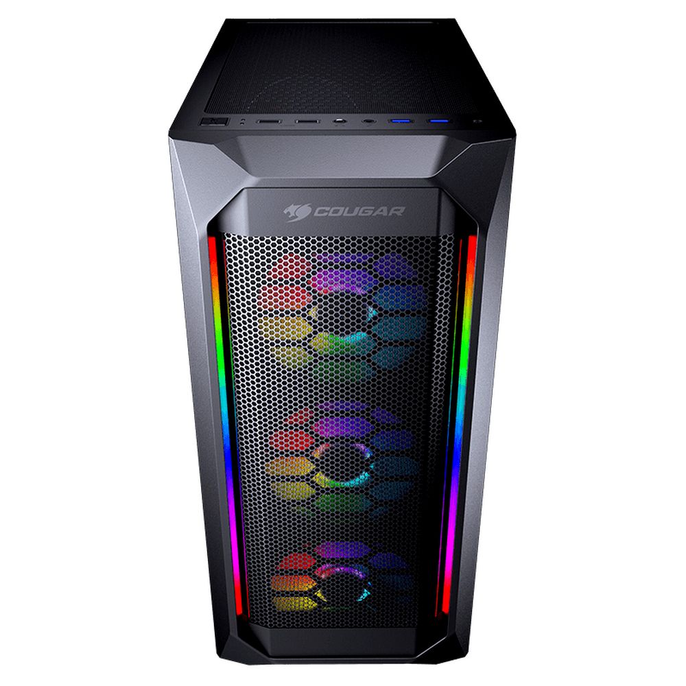 Корпус Cougar MX410 Mesh-G RGB, 4x 120mm ARGB fan + HUB, без БП, боковое окно, чёрный, ATX