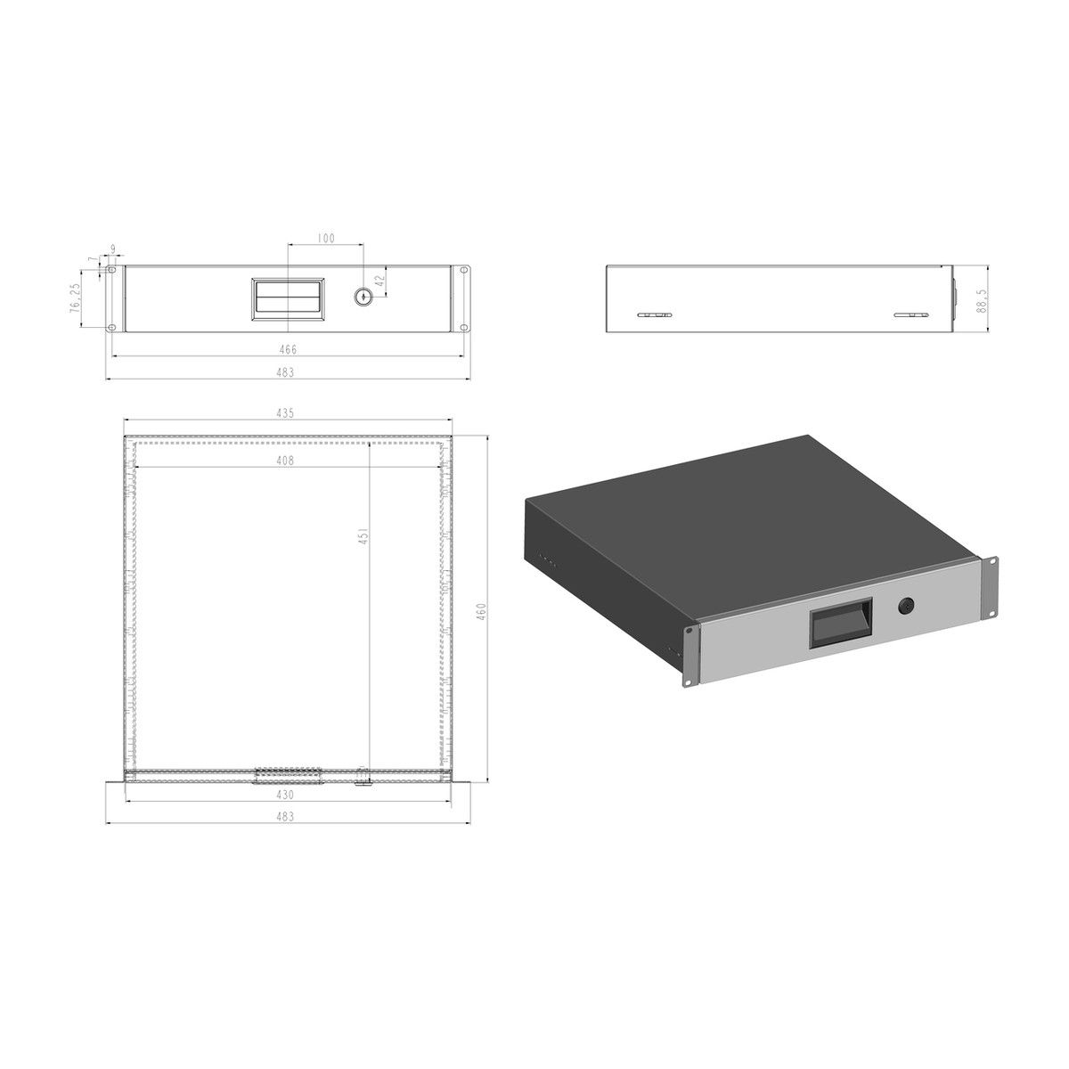 Полка Hyperline TDR3-2U-460-RAL9004 Полка (ящик) для документов с замком, 2U, 88х483х460мм (ВхШхГ), цвет черный (RAL9004)