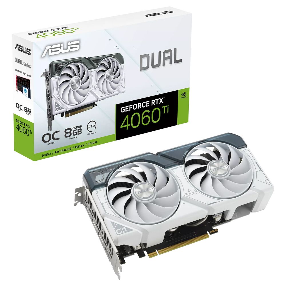Видеокарта ASUS DUAL-RTX4060TI-O8G-WHITE /RTX4060TI,HDMI*1,DP*3,8G,D6