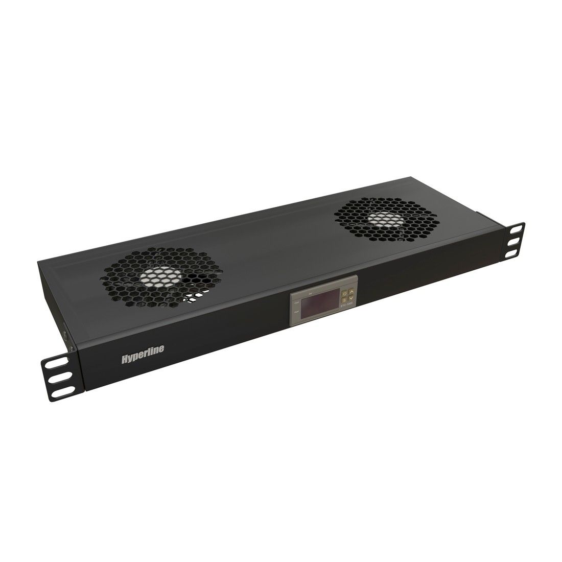 Вентиляторный модуль Hyperline TRFA-WB-MICR-2F-RAL9004 Модуль вентиляторный 19", 1U, глубина 170 мм, с термостатом и 2 вентилятора, номинальная мощность 35,2 Вт, датчик температуры с кабелем, кабель питания C13-Schuko 1.8 м, цвет черный (RAL 9004)