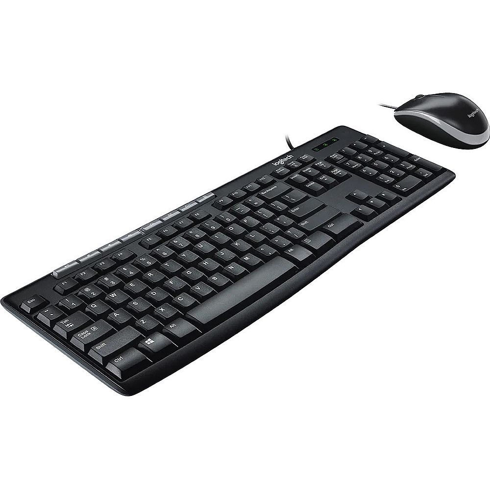 Комплект клавиатура и мышь Logitech Комплект Logitech Desktop MK200 цвет черный, клавиатура 112 клавиш (8 мультимедиа), USB 1.8м, мышь 1000dpi, USB 1.8м, RTL