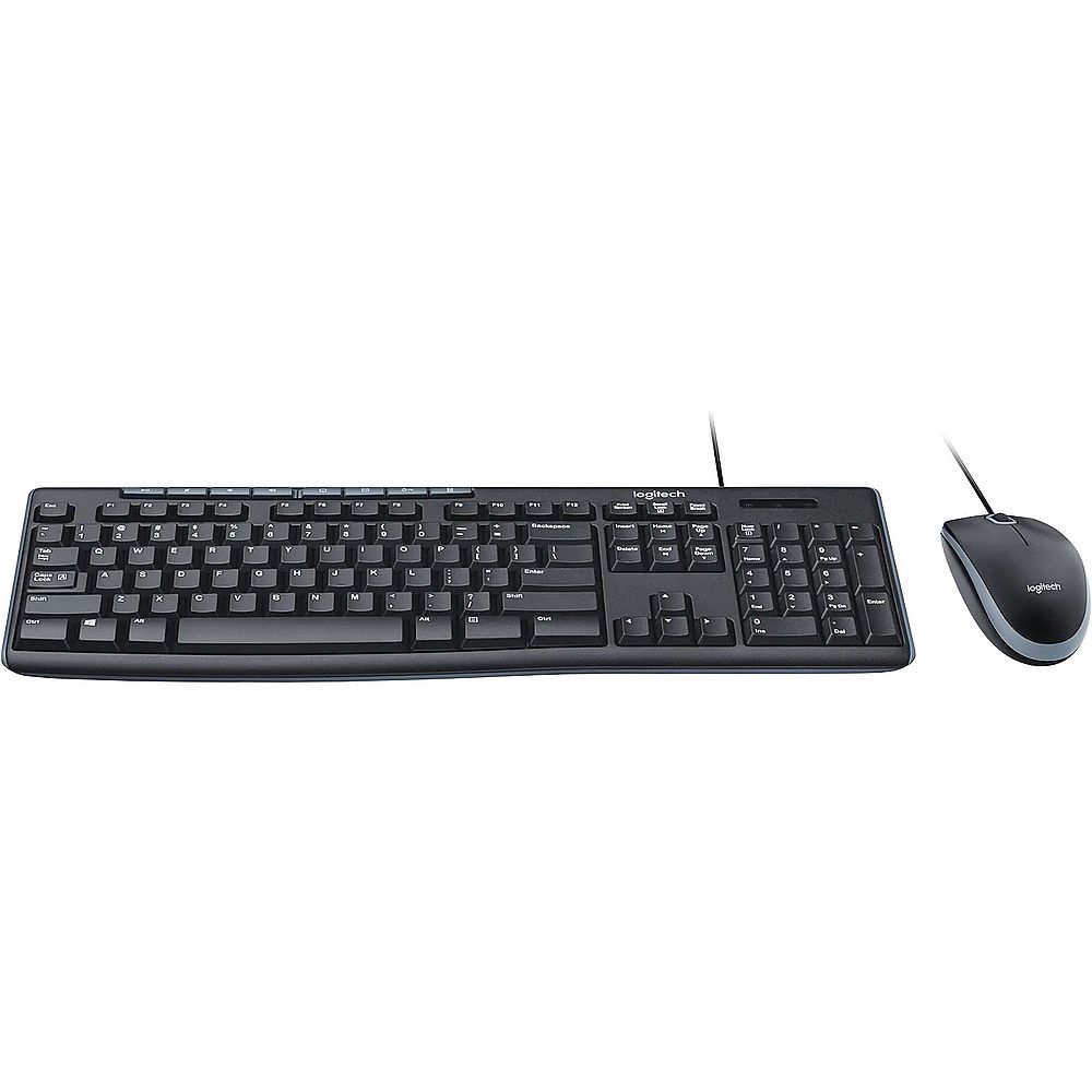 Комплект клавиатура и мышь Logitech Комплект Logitech Desktop MK200 цвет черный, клавиатура 112 клавиш (8 мультимедиа), USB 1.8м, мышь 1000dpi, USB 1.8м, RTL