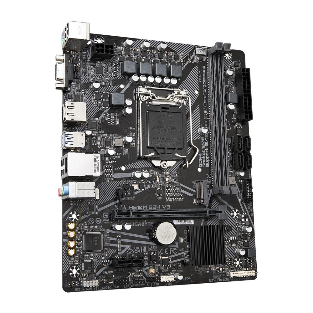 Материнская плата Gigabyte H510M S2H V3, Socket 1200, Intel®H470, 2xDDR4-3200, D-SUB+HDMI+DP, 1xPCI-Ex16, 1xPCI-Ex1, 4xSATA3(RAID 0/1/5/10), 1xM.2, 8 Ch Audio, GLan, (4+4)xUSB2.0, (2+2)xUSB3.2, 1xPS/2, mATX, RTL {10}
