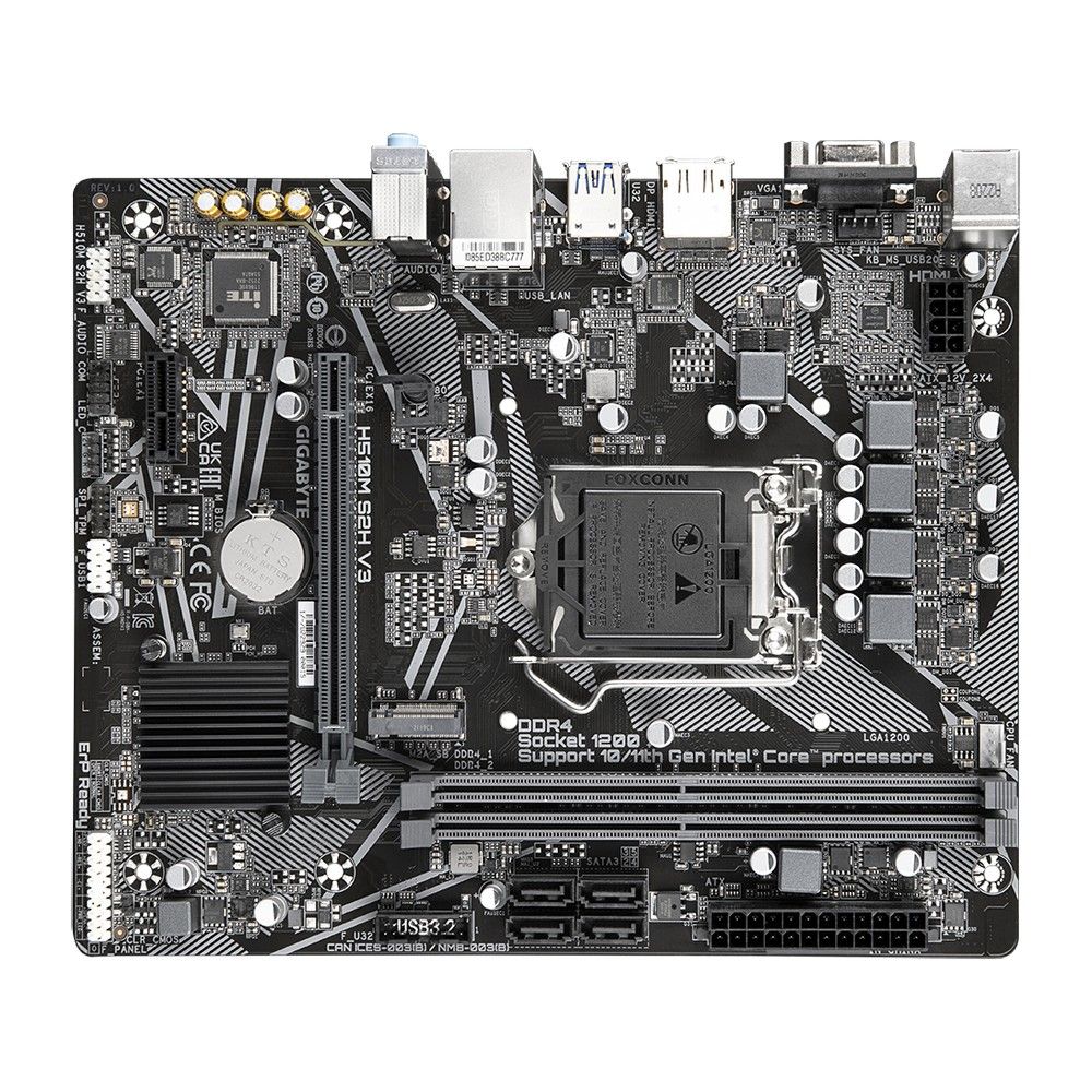 Материнская плата Gigabyte H510M S2H V3, Socket 1200, Intel®H470, 2xDDR4-3200, D-SUB+HDMI+DP, 1xPCI-Ex16, 1xPCI-Ex1, 4xSATA3(RAID 0/1/5/10), 1xM.2, 8 Ch Audio, GLan, (4+4)xUSB2.0, (2+2)xUSB3.2, 1xPS/2, mATX, RTL {10}