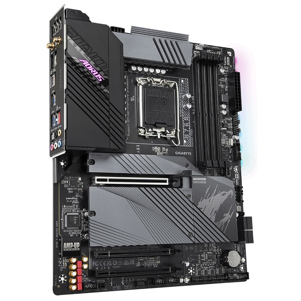 Материнская плата Gigabyte B760 AORUS MASTER DDR4, Socket 1700, Intel®B760, 4xDDR4-3200, HDMI+DP, 3xPCI-Ex16, 4xSATA3(RAID 0/1/5/10), 3xM.2, 8Ch Audio, 2.5GbLan, WiFi, (4+4)xUSB2.0, (5+2)xUSB3.2, (1+1)xUSB3.2 Type-C™, ATX, RTL