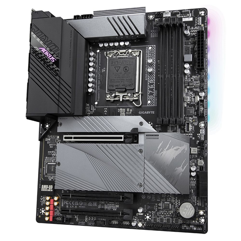 Материнская плата Gigabyte B760 AORUS MASTER DDR4, Socket 1700, Intel®B760, 4xDDR4-3200, HDMI+DP, 3xPCI-Ex16, 4xSATA3(RAID 0/1/5/10), 3xM.2, 8Ch Audio, 2.5GbLan, WiFi, (4+4)xUSB2.0, (5+2)xUSB3.2, (1+1)xUSB3.2 Type-C™, ATX, RTL