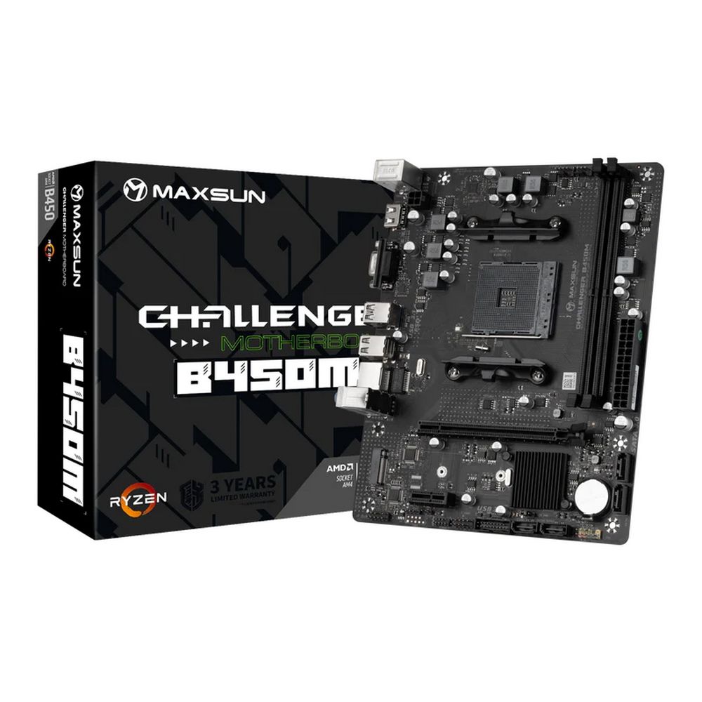 Материнская плата Maxsun MS-Challenger B450M B450, AM4, 2*DDR4, 1*PCIEx16, 1*PCIEx1, 1*M.2, 4*USB3.2Gen1, 4*USB2.0, 4*SATA3.0, 1G, VGA, HDMI, M-ATX, RTL