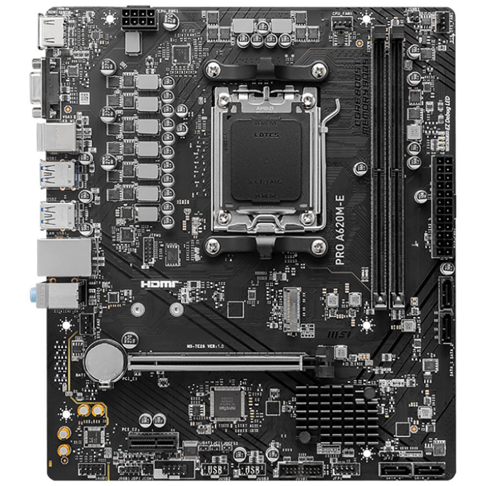 Материнская плата MSI PRO A620M-E A620, AM5, 2*DDR5, 1*PCIEx16, 1*PCIEx1, 1*M.2, 6*USB3.2Gen1, 6*USB2.0, 4*SATA3.0, 1G, VGA, HDMI, M-ATX, RTL