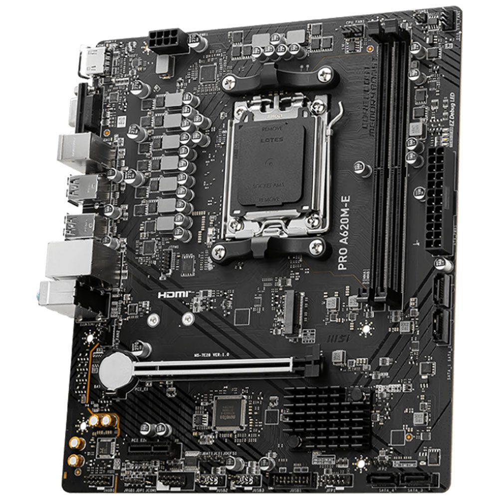 Материнская плата MSI PRO A620M-E A620, AM5, 2*DDR5, 1*PCIEx16, 1*PCIEx1, 1*M.2, 6*USB3.2Gen1, 6*USB2.0, 4*SATA3.0, 1G, VGA, HDMI, M-ATX, RTL