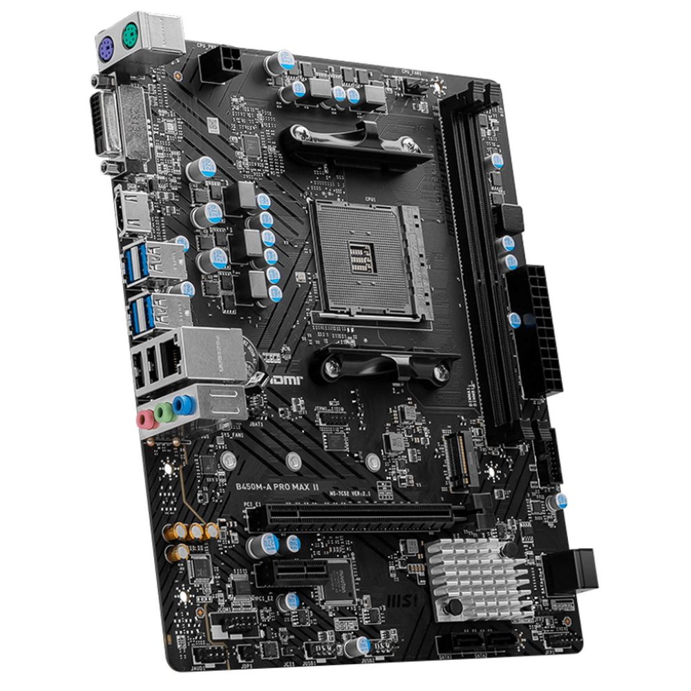 Материнская плата MSI B450M-A PRO MAX II B450, AM4, 2*DDR4, 1*PCIEx16, 1*PCIEx1, 1*M.2, 6*USB3.2Gen1, 6*USB2.0, 4*SATA3.0, 2.5G, DVI, HDMI, M-ATX, RTL