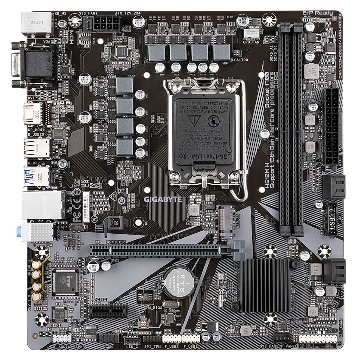 Материнская плата Gigabyte H610M H, Socket 1700, Intel®H610, 2xDDR5-4800, D-SUB+HDMI, 1xPCI-Ex16, 1xPCI-Ex1, 4xSATA3, 1xM.2, 8Ch Audio, GLan, (4+4)xUSB2.0, (2+2)xUSB3.2, 2xPS/2, mATX, RTL