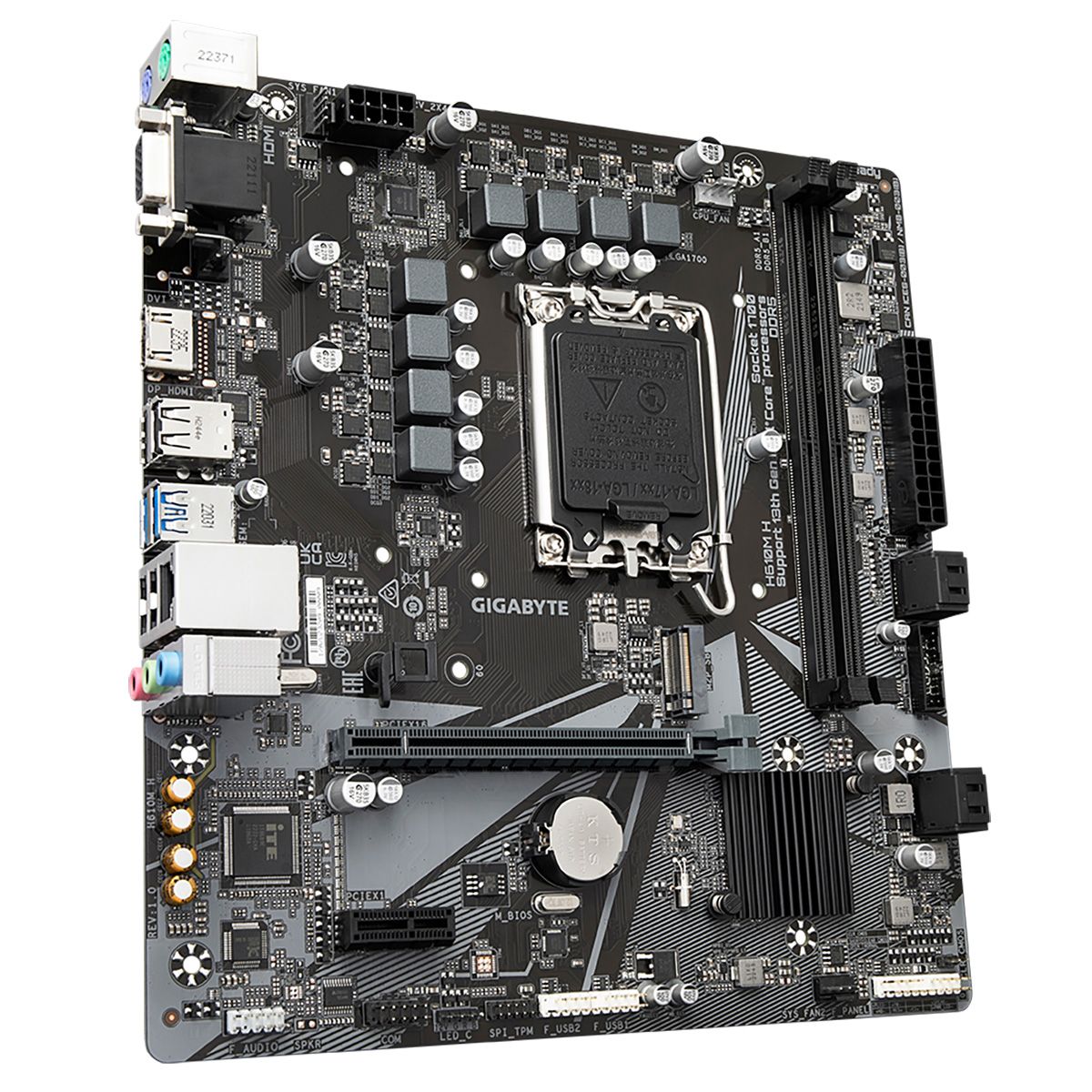 Материнская плата Gigabyte H610M H, Socket 1700, Intel®H610, 2xDDR5-4800, D-SUB+HDMI, 1xPCI-Ex16, 1xPCI-Ex1, 4xSATA3, 1xM.2, 8Ch Audio, GLan, (4+4)xUSB2.0, (2+2)xUSB3.2, 2xPS/2, mATX, RTL