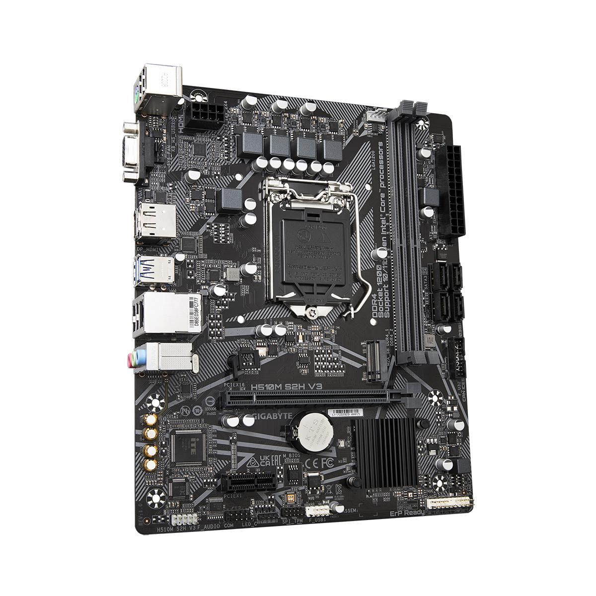 Материнская плата Gigabyte OEM H510M S2H V3, Socket 1200, Intel®H470, 2xDDR4-3200, D-SUB+HDMI+DP, 1xPCI-Ex16, 1xPCI-Ex1, 4xSATA3(RAID 0/1/5/10), 1xM.2, 8 Ch Audio, GLan, (4+4)xUSB2.0, (2+2)xUSB3.2, 1xPS/2, mATX, RTL {10}