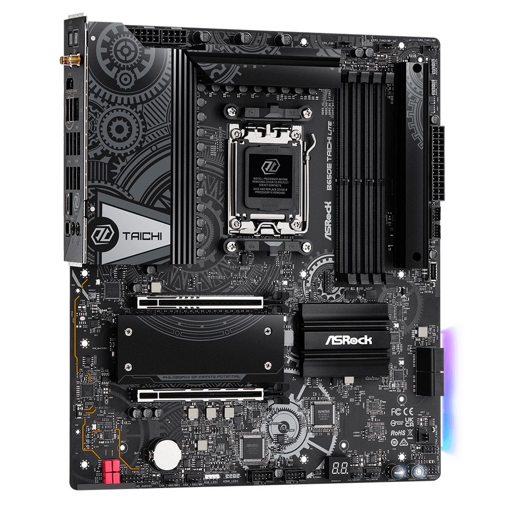Материнская плата ASRock B650E TAICHI LITE, Socket AM5, AMD B650, 4xDDR5-5200, HDMI, 2xPCI-Ex16, 4xSATA3(RAID 0/1/10), 3xM.2, 6 Ch Audio, 1x2.5GLan, WiFi, (0+4)xUSB2.0, (11+2)xUSB3.2, (1+1)xUSB3.2 Type-C™, ATX, RTL
