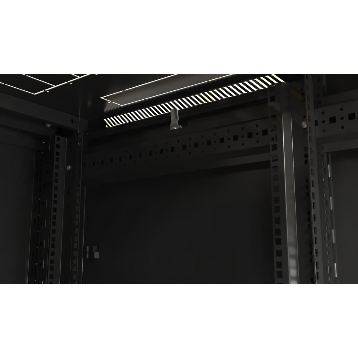 Шкаф Hyperline TTB-3281-AS-RAL9004 напольный 32U 1610x800х1000 мм (ВхШхГ), передняя дверь стеклянная, задняя дверь сплошная, ручка с замком, 2 вертикальных кабельных организатора, цвет черный (RAL 9004), (разобранный)