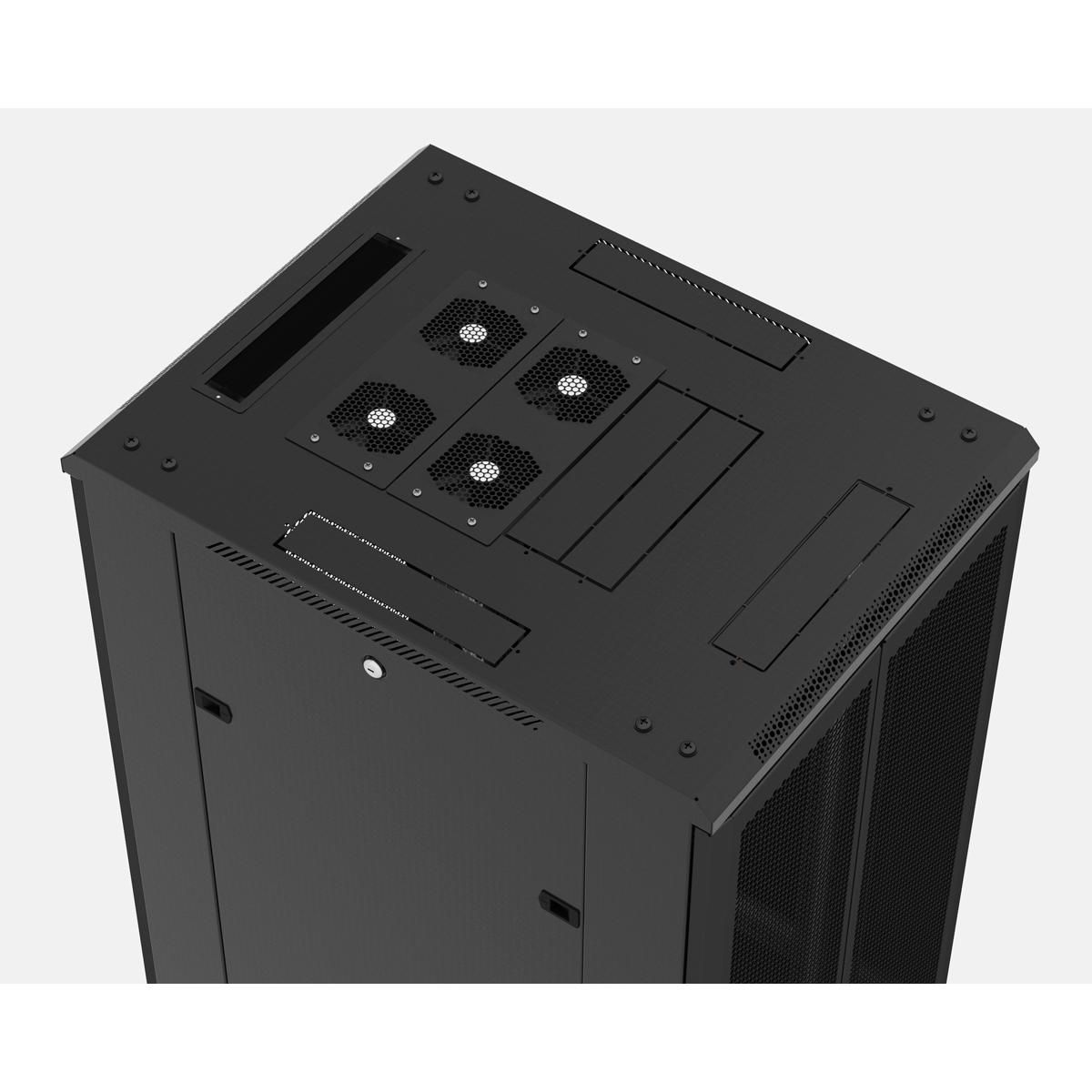Шкаф Hyperline TTB-3281-AS-RAL9004 напольный 32U 1610x800х1000 мм (ВхШхГ), передняя дверь стеклянная, задняя дверь сплошная, ручка с замком, 2 вертикальных кабельных организатора, цвет черный (RAL 9004), (разобранный)