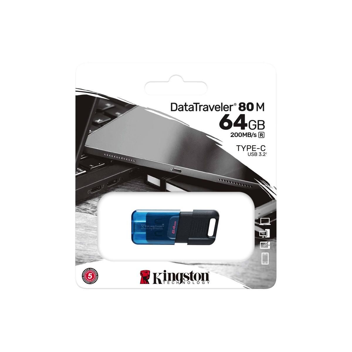 USB накопитель Kingston 64GB Kingston DataTraveler 80 M USB Flash USB 3.2 Gen 1/Type C, 200Mb/s RTL