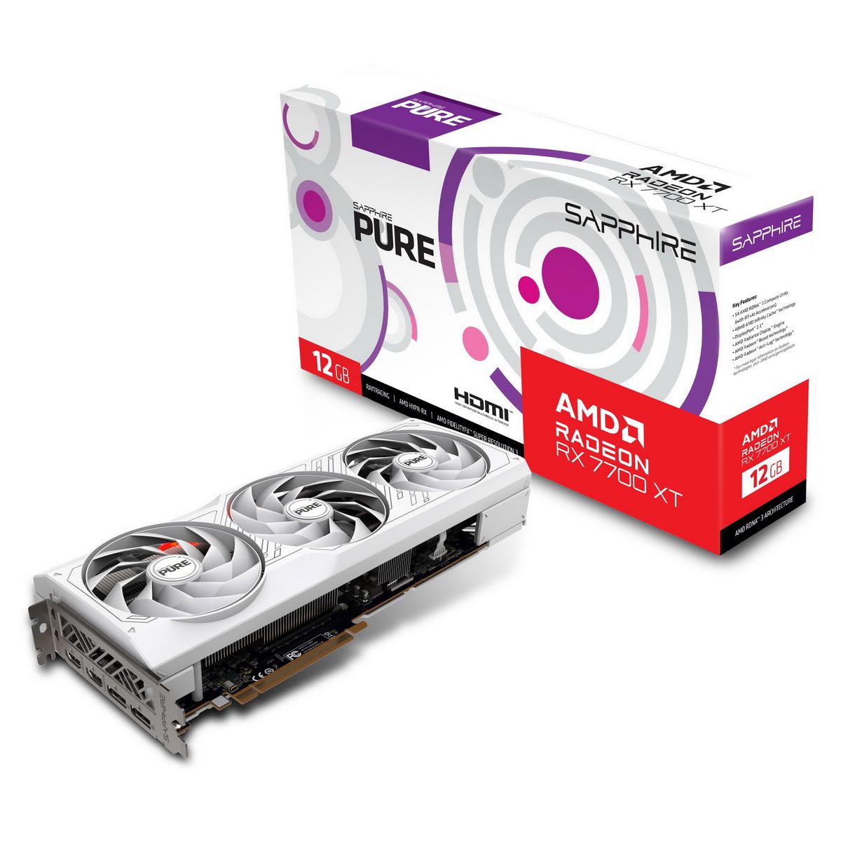 Видеокарта Sapphire RX7700XT PURE 12GB GDDR6 192bit 2xDP 2xHDMI 3FAN RTL