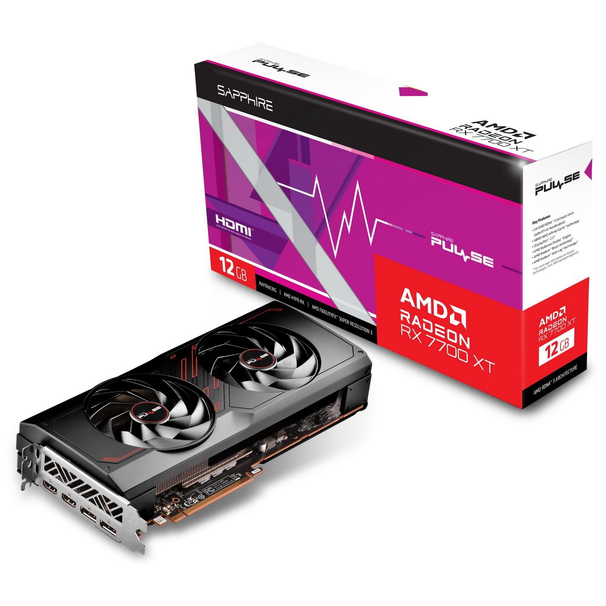 Видеокарта Sapphire RX7700XT PULSE 12GB GDDR6 192bit 2xDP 2xHDMI 2FAN RTL