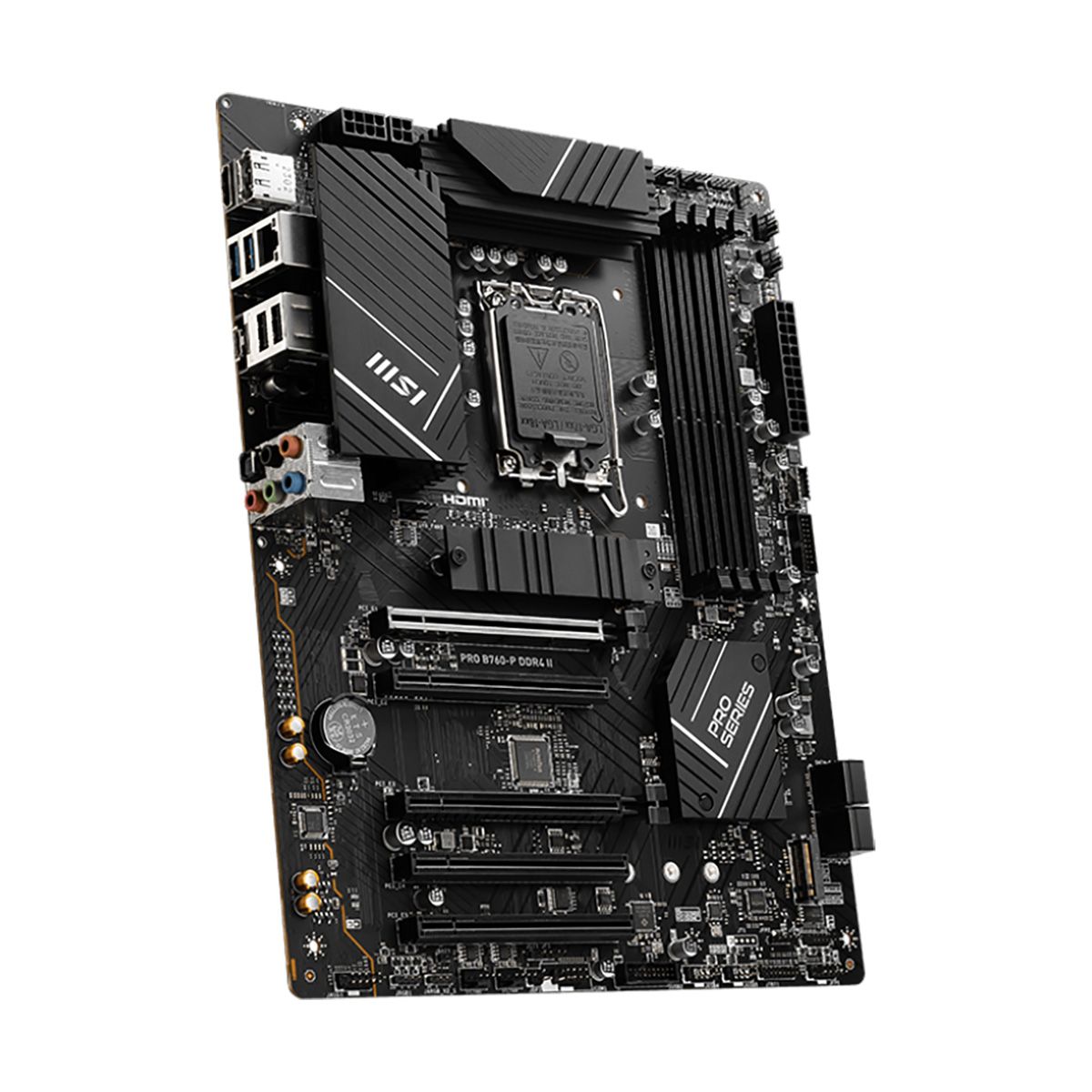 Материнская плата MSI PRO B760-P DDR4 II B760, LGA1700, 4*DDR4, 5*PCIEx16, 2*M.2, 2*TypeC, 3*USB3.2Gen2, 6*USB3.2Gen1, 6*USB2.0, 4*SATA3.0, 2.5G, DP, HDMI, ATX, RTL