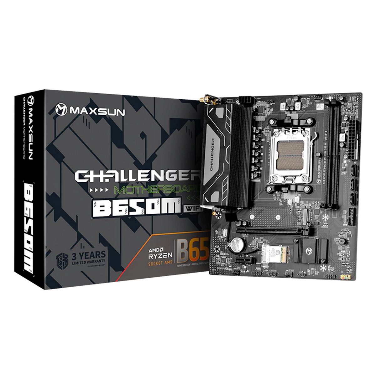 Материнская плата Maxsun MS-Challenger B650M WIFI V1/V2 B650, AM5, 2*DDR5, 1*PCIEx16, 1*PCIEx1, 1*M.2, 6*USB3.2Gen1, 4*USB2.0, 3*SATA3.0, 1G, DP, HDMI, M-ATX, RTL