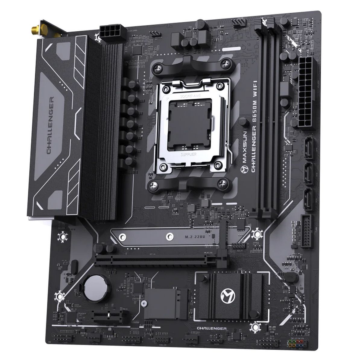 Материнская плата Maxsun MS-Challenger B650M WIFI V1/V2 B650, AM5, 2*DDR5, 1*PCIEx16, 1*PCIEx1, 1*M.2, 6*USB3.2Gen1, 4*USB2.0, 3*SATA3.0, 1G, DP, HDMI, M-ATX, RTL